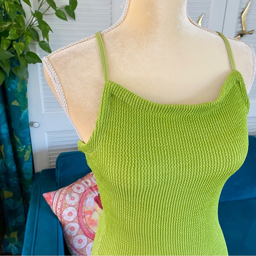 Urban Outfitters | Tyra Strappy Back Mini Dress Green Textured Rib Knit Small - Picture 6 of 16